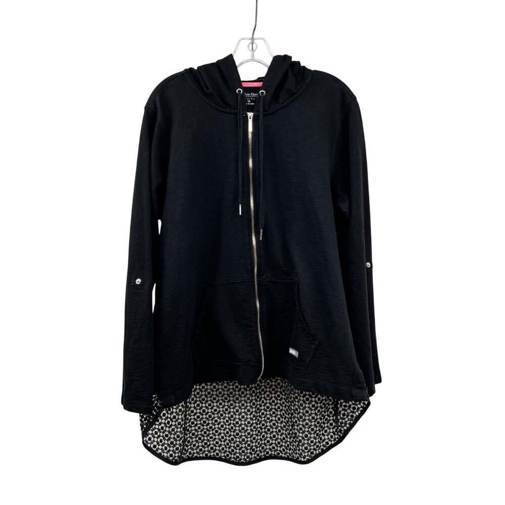 Calvin Klein Performance Womens Hooded Jacket Mixed Media Black Size 1X